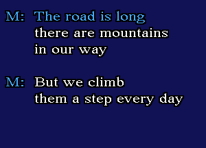 M2 The road is long

there are mountains
in our way

But we climb
them a step every day