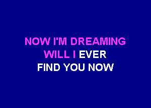 NOW I'M DREAMING

WILL I EVER
FIND YOU NOW