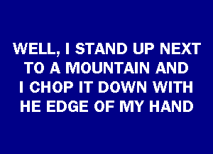 WELL, I STAND UP NEXT
TO A MOUNTAIN AND
I CHOP IT DOWN WITH
HE EDGE OF MY HAND