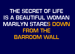THE SECRET OF LIFE
IS A BEAUTIFUL WOMAN
MARILYN STARES DOWN

FROM THE
BARROOM WALL