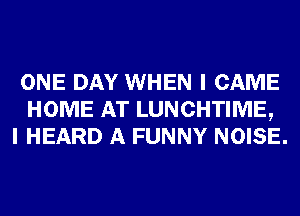 ONE DAY WHEN I CAME
HOME AT LUNCHTIME,
I HEARD A FUNNY NOISE.