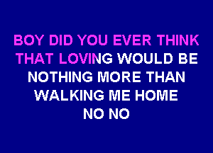 BOY DID YOU EVER THINK
THAT LOVING WOULD BE
NOTHING MORE THAN
WALKING ME HOME
N0 N0