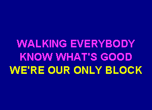 WALKING EVERYBODY
KNOW WHAT'S GOOD
WE'RE OUR ONLY BLOCK