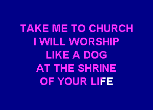 TAKE ME TO CHURCH
lWlLL WORSHIP
LIKE A DOG

AT THE SHRINE
OF YOUR LIFE