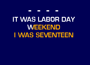 IT WAS LABOR DAY
WEEKEND

I WAS SEVENTEEN