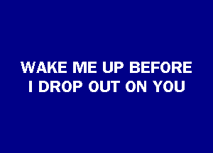 WAKE ME UP BEFORE

I DROP OUT ON YOU