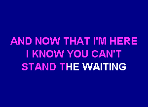 AND NOW THAT I'M HERE

I KNOW YOU CAN'T
STAND THE WAITING