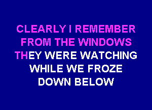 CLEARLYI REMEMBER
FROM THE WINDOWS
THEY WERE WATCHING
WHILE WE FROZE
DOWN BELOW