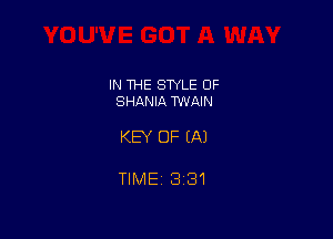IN THE STYLE OF
SHANIA TWAIN

KEY OF (A)

TIME 3 31