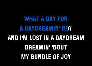 WHAT A DAY FOR
A DAYDREAMIH' BOY
AND I'M LOST IN A DAYDREAM
DREAMIH' 'BOUT
MY BUNDLE 0F JOY