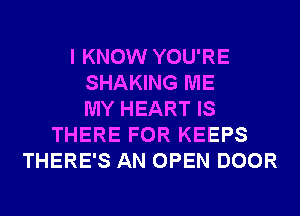 I KNOW YOU'RE
SHAKING ME
MY HEART IS
THERE FOR KEEPS
THERE'S AN OPEN DOOR