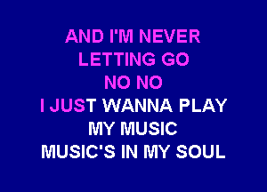 AND I'M NEVER
LETTING G0
NO NO

I JUST WANNA PLAY
MY MUSIC
MUSIC'S IN MY SOUL