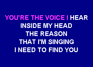 YOU'RE THE VOICE I HEAR
INSIDE MY HEAD
THE REASON
THAT I'M SINGING
I NEED TO FIND YOU