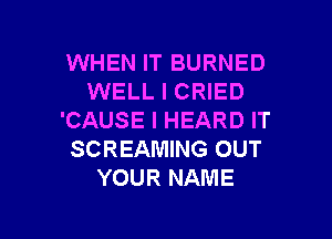 WHEN IT BURNED
WELL I CRIED

'CAUSE I HEARD IT
SCREAMING OUT
YOUR NAME