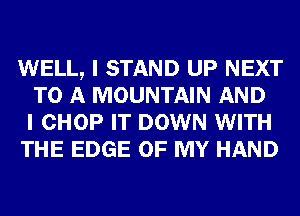 WELL, I STAND UP NEXT
TO A MOUNTAIN AND
I CHOP IT DOWN WITH
THE EDGE OF MY HAND