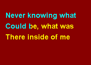 Never knowing what
Could be, what was

There inside of me