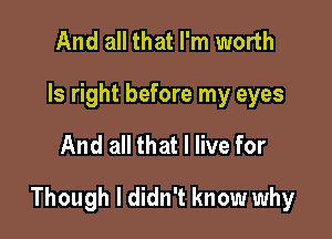 And all that I'm worth
ls right before my eyes

And all that I live for

Though I didn't know why