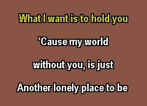 What I want is to hold you
'Cause my world

without you, is just

Another lonely place to be