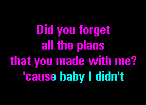 Did you forget
all the plans

that you made with me?
'cause baby I didn't