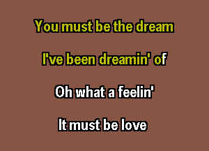 You must be the dream

I've been dreamin' of

Oh what a feelin'

It must he love