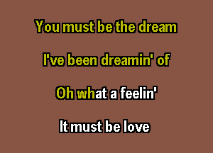 You must be the dream

I've been dreamin' of

Oh what a feelin'

It must he love