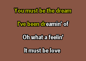 You must be the dream

I've been dreamin' of

Oh what a feelin'

It must he love