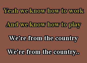 Y eah we know how to work
And we know how to play
We're from the country

We're from the country..