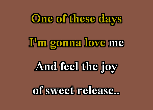 One of these days

I'm gonna love me

And feel the joy

of sweet release..