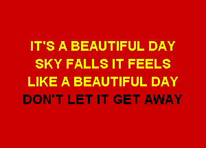 IT'S A BEAUTIFUL DAY
SKY FALLS IT FEELS
LIKE A BEAUTIFUL DAY