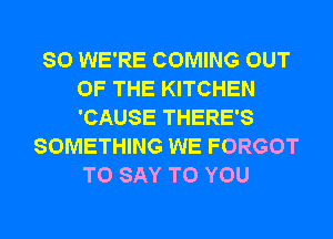 SO WE'RE COMING OUT
OF THE KITCHEN
'CAUSE THERE'S

SOMETHING WE FORGOT
TO SAY TO YOU