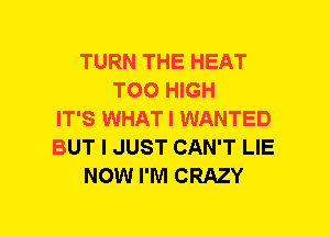 TURN THE HEAT
TOO HIGH
IT'S WHAT I WANTED
BUT I JUST CAN'T LIE
NOW I'M CRAZY