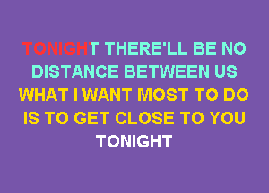 TONIGHT THERE'LL BE N0
DISTANCE BETWEEN US
WHAT I WANT MOST TO DO
