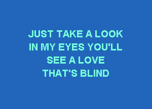 JUST TAKE A LOOK
IN MY EYES YOU'LL

SEE A LOVE
THAT'S BLIND