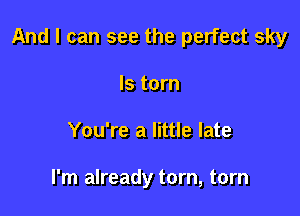 And I can see the perfect sky

ls torn
You're a little late

I'm already tom, tom