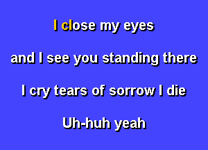 I close my eyes
and I see you standing there

I cry tears of sorrow I die

Uh-huh yeah