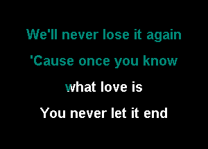 We'll never lose it again

'Cause once you know

what love is

You never let it end