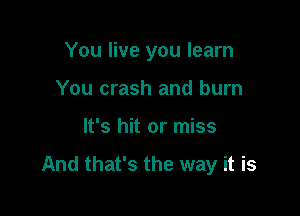 You live you learn

You crash and burn
It's hit or miss
And that's the way it is