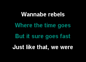 Wannabe rebels

Where the time goes

But it sure goes fast

Just like that, we were