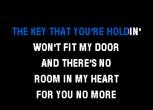 THE KEY THAT YOU'RE HOLDIH'
WON'T FIT MY DOOR
AND THERE'S H0
ROOM IN MY HEART
FOR YOU NO MORE