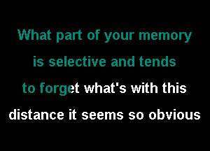 What part of your memory
is selective and tends
to forget what's with this

distance it seems so obvious