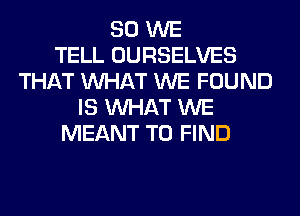 SO WE
TELL OURSELVES
THAT WHAT WE FOUND
IS WHAT WE
MEANT TO FIND