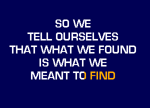 SO WE
TELL OURSELVES
THAT WHAT WE FOUND
IS WHAT WE
MEANT TO FIND