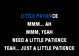 LITTLE PATIEHCE
MMM... AH
MMM, YEAH
NEED A LITTLE PATIEHCE
YEAH... JUST A LITTLE PATIEHCE