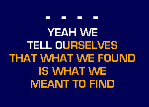 YEAH WE
TELL OURSELVES
THAT WHAT WE FOUND
IS WHAT WE
MEANT TO FIND