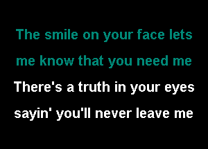 The smile on your face lets
me know that you need me
There's a truth in your eyes

sayin' you'll never leave me