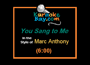 Kafaoke.
Bay.com
N

You Sang to Me

In the

Styie 01 Marc Anthony
(6z00)