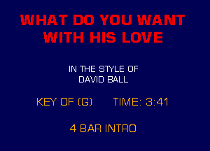 IN THE STYLE OF
DAVID BALL

KEY OF (G) TIME 341

4 BAR INTRO