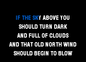 IF THE SKY ABOVE YOU
SHOULD TURN DARK
AND FULL OF CLOUDS
AND THAT OLD NORTH WIND
SHOULD BEGIN T0 BLOW