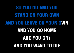 SO YOU GO AND YOU
STAND ON YOUR OWN
AND YOU LEAVE ON YOUR OWN
AND YOU GO HOME
AND YOU CRY
AND YOU WANT TO DIE