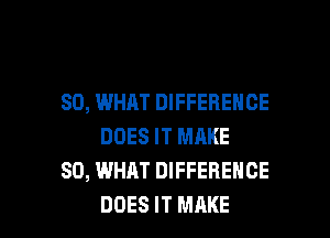 SO, WHAT DIFFERENCE
DOES IT MAKE
SO, WHAT DIFFERENCE

DOES IT MAKE l